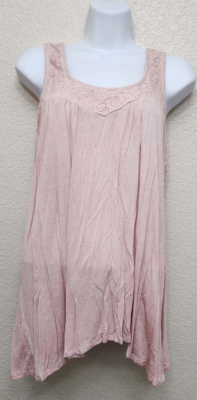Unity World Wear Dusty Pink Lace Bodice Pleated Tank Top Medium Crisscross Back